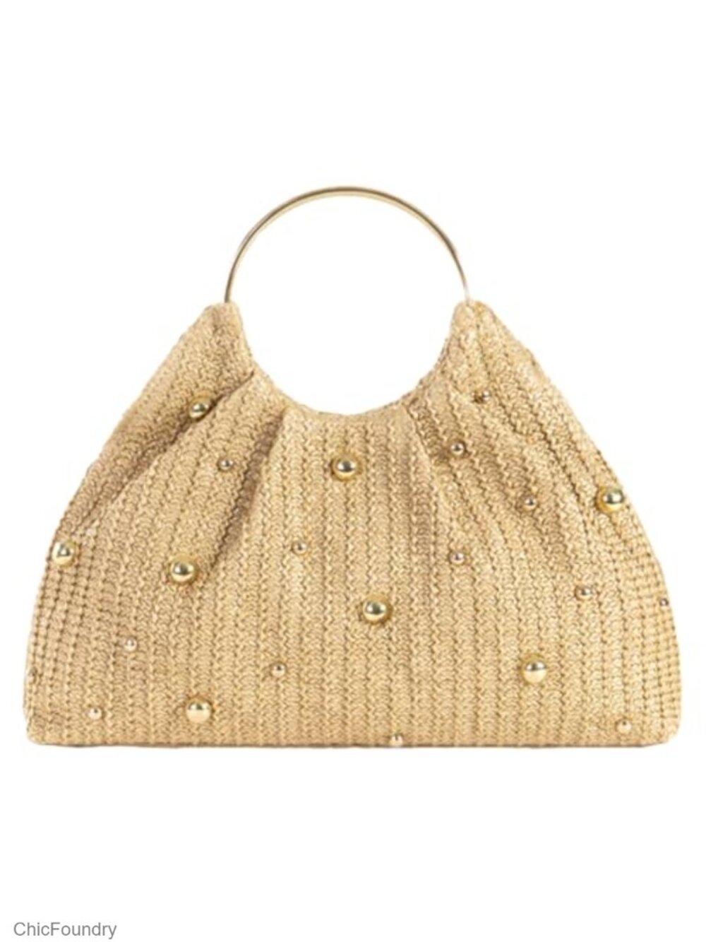 Woven Straw Beaded Evening Clutch Round Top Handle Wristlet